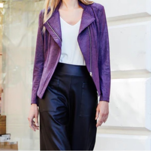 CLARA SUNWOO Jackets & Coats Clara Sunwoo Jacket Liquid Leather Knit Jacket In Eggplant Size